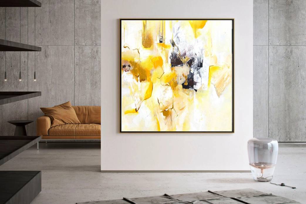 Yellow Handmade Contemporary Abstract Canvas Artwork 4RZT7